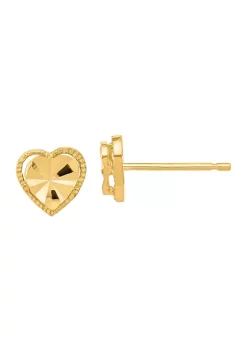 Best Sale 🥰 14K Yellow Gold Polished Diamond-Cut Heart Post Earrings by Belk & Co. 😀