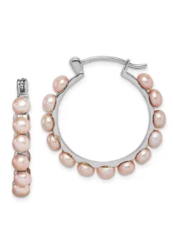 New 👏 Sterling Silver Rhodium-plated 4-5mm Pink Freshwater Cultured Pearl Hoop Earrings by Belk & Co. 👍
