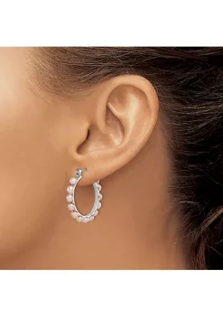 New 👏 Sterling Silver Rhodium-plated 4-5mm Pink Freshwater Cultured Pearl Hoop Earrings by Belk & Co. 👍 -DealsBelk & Co. Store Belk 32067