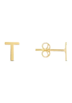 Cheapest 🛒 14KY Yellow Gold Initial-T Post Earring by Belk & Co. ⌛