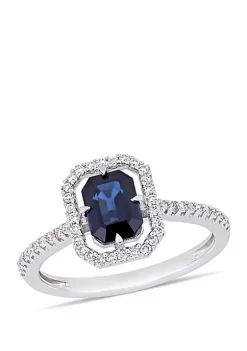 Best Pirce 🎁 1 1/6 ct. t.w. Sapphire and 1/4 ct. t.w. Diamond Floating Halo Ring in 14k White Gold by Belk & Co. 🧨 -DealsBelk & Co. Store Belk 32116