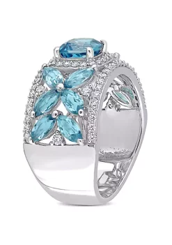 Wholesale 🎉 3.5 ct. t.g.w. London Blue Topaz and 1/2 ct. t.w. Diamond Floral Ring in 14K White Gold by Belk & Co. 😍 -DealsBelk & Co. Store Belk 32122