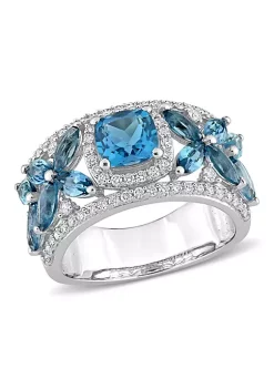 Wholesale 🎉 3.5 ct. t.g.w. London Blue Topaz and 1/2 ct. t.w. Diamond Floral Ring in 14K White Gold by Belk & Co. 😍 -DealsBelk & Co. Store Belk 32125