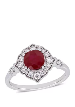 Top 10 ✔️ 1.25 ct. t.w. Ruby and 1/3 ct. t.w. Diamond Floral Halo Ring in 14K White Gold by Belk & Co. 😍