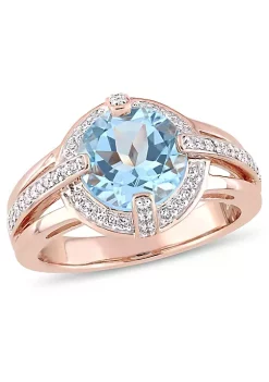 Best Sale 👍 3 ct. t.g.w. Sky Blue Topaz and 1/3 ct. t.w. Diamond Halo Cocktail Ring 14K in Rose Gold by Belk & Co. ✨
