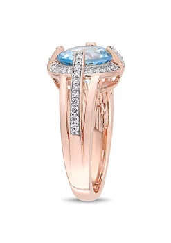 Best Sale 👍 3 ct. t.g.w. Sky Blue Topaz and 1/3 ct. t.w. Diamond Halo Cocktail Ring 14K in Rose Gold by Belk & Co. ✨ -DealsBelk & Co. Store Belk 32130