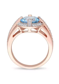 Best Sale 👍 3 ct. t.g.w. Sky Blue Topaz and 1/3 ct. t.w. Diamond Halo Cocktail Ring 14K in Rose Gold by Belk & Co. ✨ -DealsBelk & Co. Store Belk 32131