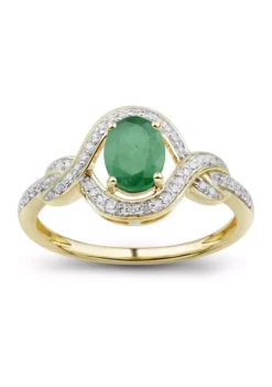 Best deal 🔔 1/6 ct. t.w. Diamond and Emerald Ring in 14K Yellow Gold by Belk & Co. 😉