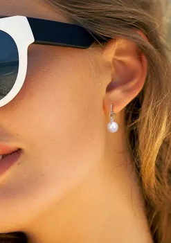 Deals 🛒 11-12MM Freshwater Cultured Pearl and 1/10 CT TW Diamond Huggie Drop Earrings in 14K Two-Tone Gold by Belk & Co. 🌟 -DealsBelk & Co. Store Belk 32166