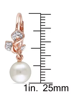 Hot Sale 🤩 7.5 - 8 MM White Cultured Freshwater Pearl and 1/10 CT TW Diamond Floral Leverback Drop Earrings in Rose Plated Sterling Silver by Belk & Co. 🎁 -DealsBelk & Co. Store Belk 32213