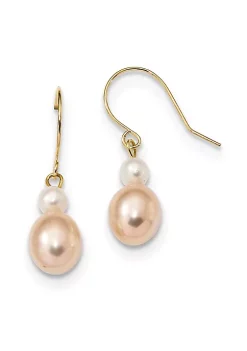 Discount 😉 14K Yellow Gold 7-8mm White/Pink Round/Rice Freshwater Cultured Pearl Dangle Earrings by Belk & Co. ✨ -DealsBelk & Co. Store Belk 32226