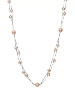 Deals 🔔 Pink Cultured Freshwater Pearl Station Necklace in Sterling Silver by Belk & Co. 😀