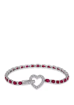Discount 🛒 5.6 ct. t.w. Ruby and 3/4 ct. t.w. Diamond Heart Tennis Bracelet in 18K White Gold by Belk & Co. 🎁