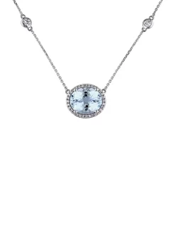 Best reviews of ✔️ 5 ct. t.w. Aquamarine, White Sapphire, and 1/6 ct. t.w. Diamond Halo Station Necklace in 14K White Gold by Belk & Co. 🔥