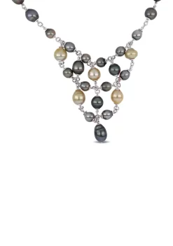Hot Sale 😍 9-12mm Natural-Shaped Tahitian & Golden South Sea Pearl Layered Drop Necklace in Sterling Silver by Belk & Co. 😀 -DealsBelk & Co. Store Belk 32292