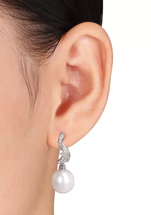 Outlet ⭐ 1/4 ct. t.w. Diamond and 11 to 11.5 Millimeter South Sea Pearl Earrings in 14k White Gold by Belk & Co. ⌛ 2 Outlet ⭐ 1/4 ct. t.w. Diamond and 11 to 11.5 Millimeter South Sea Pearl Earrings in 14k White Gold by Belk & Co. ⌛ - Image 2