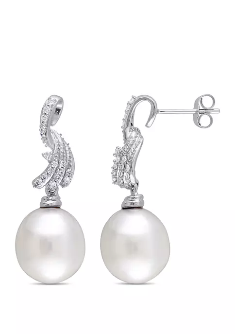 Outlet ⭐ 1/4 ct. t.w. Diamond and 11 to 11.5 Millimeter South Sea Pearl Earrings in 14k White Gold by Belk & Co. ⌛ 3 Outlet ⭐ 1/4 ct. t.w. Diamond and 11 to 11.5 Millimeter South Sea Pearl Earrings in 14k White Gold by Belk & Co. ⌛ - Image 3