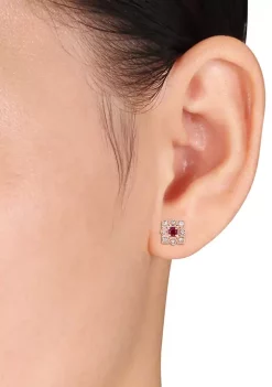 Discount 😉 1/3 ct. t.w. Ruby and 1/5 ct. t.w. Diamond Artisanal Stud Earrings in 10k Rose Gold by Belk & Co. 🌟 -DealsBelk & Co. Store Belk 32303