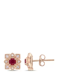 Discount 😉 1/3 ct. t.w. Ruby and 1/5 ct. t.w. Diamond Artisanal Stud Earrings in 10k Rose Gold by Belk & Co. 🌟 -DealsBelk & Co. Store Belk 32304