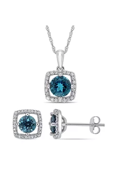 Best deal 🌟 Lab Created 2-Piece Set of 2.10 ct. t.g.w. London Blue Topaz and 1/6 ct. t.w. Diamond Halo Earrings and Pendant with Chain in 10K White Gold by Belk & Co. 🔔 -DealsBelk & Co. Store Belk 32315