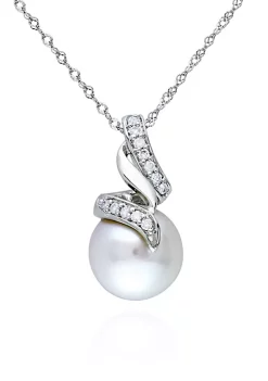 Hot Sale 🛒 14k White Gold South Sea Pearl and Diamond Pendant by Belk & Co. 😉