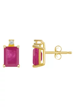 Outlet 😀 14K Gold 6x4 Emerald Cut Ruby Diamond Accent Earrings by Belk & Co. ⌛
