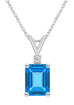 Best Sale 🤩 14K Gold 9x7 Emerald Cut Blue Topaz Diamond Accent Pendant by Belk & Co. ⭐ -DealsBelk & Co. Store Belk 32361