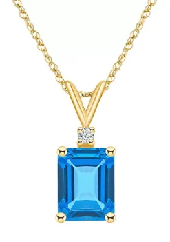 Best Sale 🤩 14K Gold 9x7 Emerald Cut Blue Topaz Diamond Accent Pendant by Belk & Co. ⭐ -DealsBelk & Co. Store Belk 32362