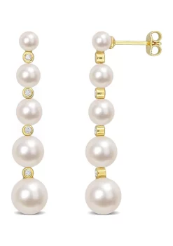 Best reviews of 🎁 Freshwater Cultured Pearl and 1/4 CT TGW White Topaz Graduated Dangle Earrings in Yellow Plated Sterling Silver by Belk & Co. ❤️