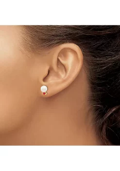 Hot Sale 😉 1/5 ct. t.w. Ruby and 7-7.5mm White Round Freshwater Cultured Pearl Post Earrings in 14K Yellow Gold by Belk & Co. 🧨 -DealsBelk & Co. Store Belk 32378
