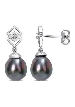 Deals ⌛ 8-9mm Black Tahitian Cultured Pearl and White Topaz Drop Earrings in Sterling Silver by Belk & Co. 🤩