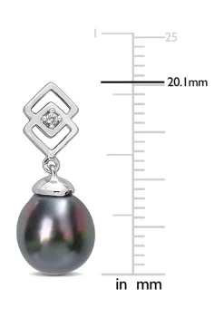 Deals ⌛ 8-9mm Black Tahitian Cultured Pearl and White Topaz Drop Earrings in Sterling Silver by Belk & Co. 🤩 -DealsBelk & Co. Store Belk 32404