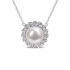 Cheap ✨ Lab Created 9.5-10mm Freshwater Cultured Pearl and 1/6 CT TGW Created White Sapphire Halo Pearl Pendant with Chain in Sterling Silver by Belk & Co. 😀