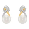 Cheap ⌛ Freshwater Pearl & Diamond Stud Earrings in Sterling Silver & 14K Yellow Gold by Belk & Co. 💯