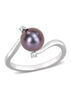 Cheapest ❤️ 7-7.5 mm Black Freshwater Cultured Pearl and White Topaz Bypass Ring in Sterling Silver by Belk & Co. ✨