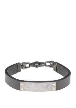 Wholesale 😍 Damascus Steel and Black Leather Bracelet with Gold Ion Plating by Belk & Co. 🥰