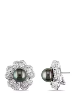 Brand new ✨ 1.5 ct. t.w. Diamond and 10 mm-11 mm Tahitian Pearl Floral Stud Earrings in 18k White Gold by Belk & Co. 👍