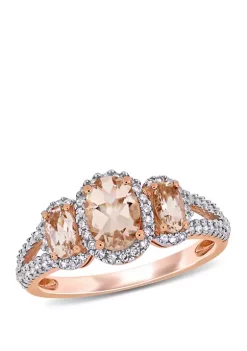 New 💯 1.1 ct. t.w. Morganite and 1/3 ct. t.w. Diamond 3 Stone Split Shank Ring in 14k Rose Gold by Belk & Co. 👍 -DealsBelk & Co. Store Belk 32467