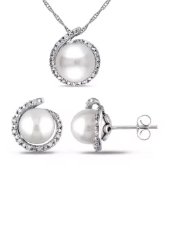 Flash Sale 🧨 2-Piece Cultured Freshwater Pearl and 1/7 ct. t.w. Diamond Halo Stud Earrings and Necklace Set in 10k White Gold by Belk & Co. 🤩 -DealsBelk & Co. Store Belk 32495