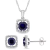 Budget 🛒 Lab Created 2-Piece Set of 2.15 ct. t.g.w. Created Blue Sapphire And 1/6 ct. t.w. Diamond Halo Earrings and Pendant With Chain in 10K White Gold by Belk & Co. 🌟