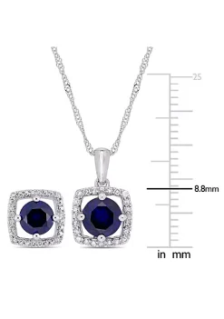 Budget 🛒 Lab Created 2-Piece Set of 2.15 ct. t.g.w. Created Blue Sapphire And 1/6 ct. t.w. Diamond Halo Earrings and Pendant With Chain in 10K White Gold by Belk & Co. 🌟 -DealsBelk & Co. Store Belk 32500
