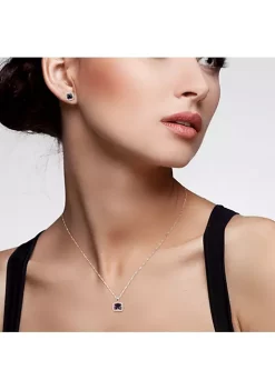 Budget 🛒 Lab Created 2-Piece Set of 2.15 ct. t.g.w. Created Blue Sapphire And 1/6 ct. t.w. Diamond Halo Earrings and Pendant With Chain in 10K White Gold by Belk & Co. 🌟 -DealsBelk & Co. Store Belk 32502
