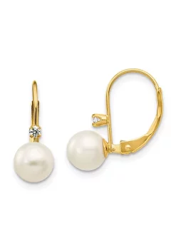 Best Sale 😍 0.06 ct. t.w. Diamond and Freshwater Cultured Pearl Post Earrings in 14K White Gold by Belk & Co. 🔔 -DealsBelk & Co. Store Belk 32516