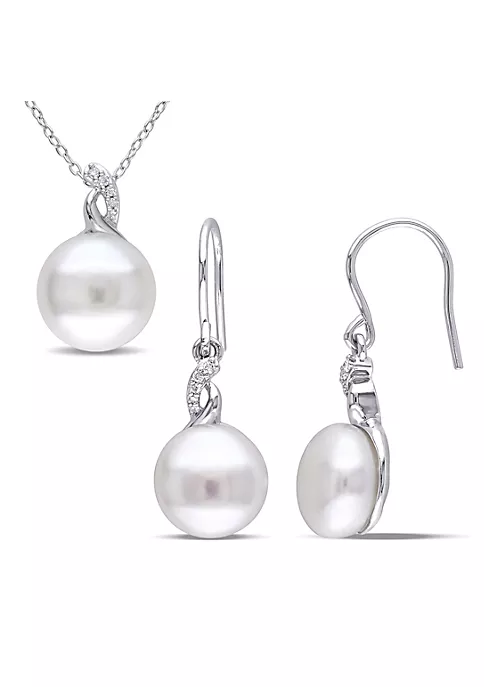 Best deal 🔔 2-Piece Set of 10.5-12.5MM Freshwater Cultured Pearl and 1/10 ct. t.w. Diamond Earrings and Pendant with Chain in Sterling Silver by Belk & Co. ⭐ 1 Best deal 🔔 2-Piece Set of 10.5-12.5MM Freshwater Cultured Pearl and 1/10 ct. t.w. Diamond Earrings and Pendant with Chain in Sterling Silver by Belk & Co. ⭐