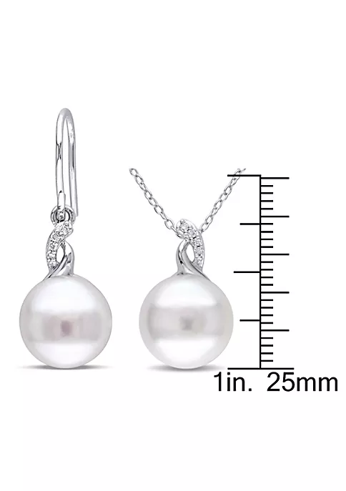 Best deal 🔔 2-Piece Set of 10.5-12.5MM Freshwater Cultured Pearl and 1/10 ct. t.w. Diamond Earrings and Pendant with Chain in Sterling Silver by Belk & Co. ⭐ 3 Best deal 🔔 2-Piece Set of 10.5-12.5MM Freshwater Cultured Pearl and 1/10 ct. t.w. Diamond Earrings and Pendant with Chain in Sterling Silver by Belk & Co. ⭐ - Image 3