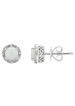 Budget 🧨 Sterling Silver 5mm Round Opal Diamond Accent Halo Stud Earrings by Belk & Co. 🔥 -DealsBelk & Co. Store Belk 32584