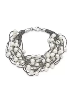 Best Sale 🔥 Sterling Silver Rhodium-plated 6-7mm White Freshwater Cultured Pearl Multi-strand Bracelet by Belk & Co. 😀 -DealsBelk & Co. Store Belk 32588