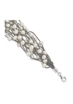 Best Sale 🔥 Sterling Silver Rhodium-plated 6-7mm White Freshwater Cultured Pearl Multi-strand Bracelet by Belk & Co. 😀 -DealsBelk & Co. Store Belk 32590