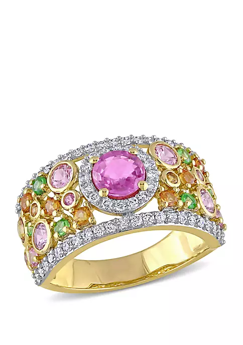 Best Sale ❤️ 2.35 ct. t.w. Pink, Orange, Yellow Sapphire, 1/4 ct. t.w. Tsavorite and 1/2 ct. t.w. Diamond Halo Cuff Ring in 14k Yellow Gold by Belk & Co. 🔥 1 Best Sale ❤️ 2.35 ct. t.w. Pink, Orange, Yellow Sapphire, 1/4 ct. t.w. Tsavorite and 1/2 ct. t.w. Diamond Halo Cuff Ring in 14k Yellow Gold by Belk & Co. 🔥
