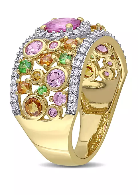 Best Sale ❤️ 2.35 ct. t.w. Pink, Orange, Yellow Sapphire, 1/4 ct. t.w. Tsavorite and 1/2 ct. t.w. Diamond Halo Cuff Ring in 14k Yellow Gold by Belk & Co. 🔥 2 Best Sale ❤️ 2.35 ct. t.w. Pink, Orange, Yellow Sapphire, 1/4 ct. t.w. Tsavorite and 1/2 ct. t.w. Diamond Halo Cuff Ring in 14k Yellow Gold by Belk & Co. 🔥 - Image 2